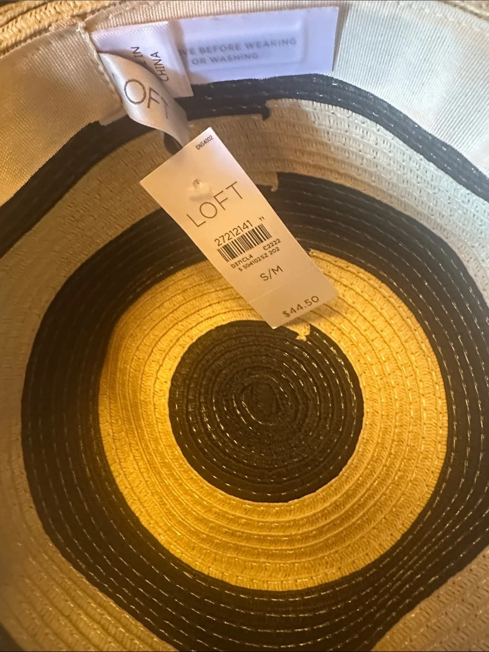 NWT LOFT Black & Natural Striped Floppy Straw Sun Hat